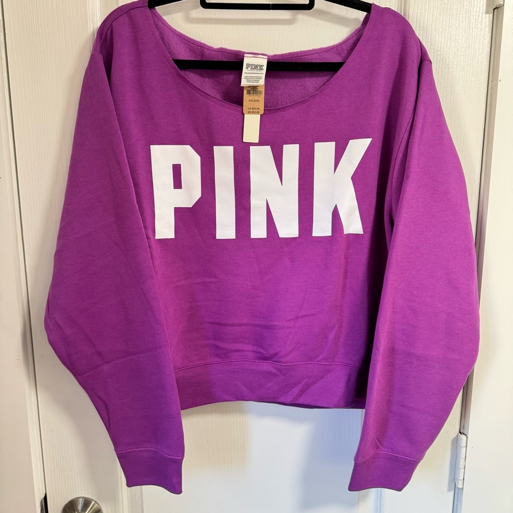NWT PINK Victoria's Secret Fuchsia Fleece Cropped Sweatshirt Size XXL